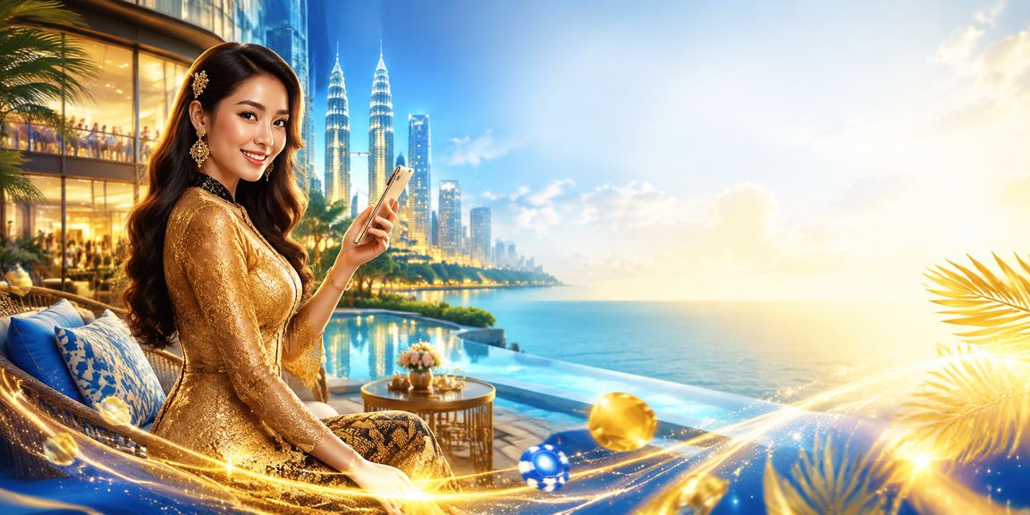 Pengguna wanita berbaju kebaya di Kuala Lumpur menyemak deposit dalam talian